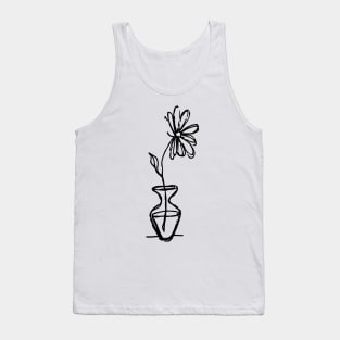 Flower In Vase Doodle Black Tank Top